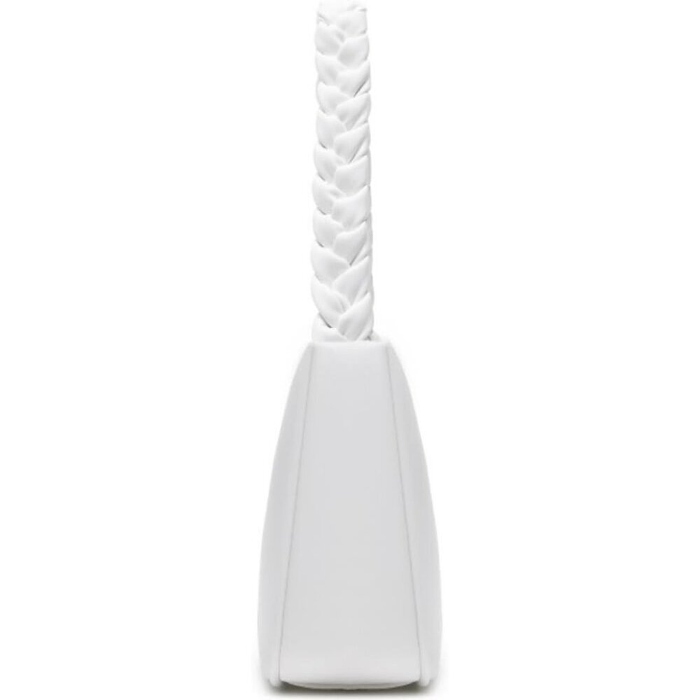 Women Braid White Imported Polyester Pu Leather Zipper Closure Mini Tote Handbag - Picture 2 of 7